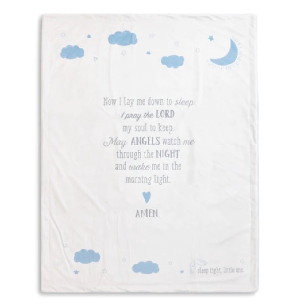 Demdaco Baby Crib Blanket Angel Prayer White Blue Fleece